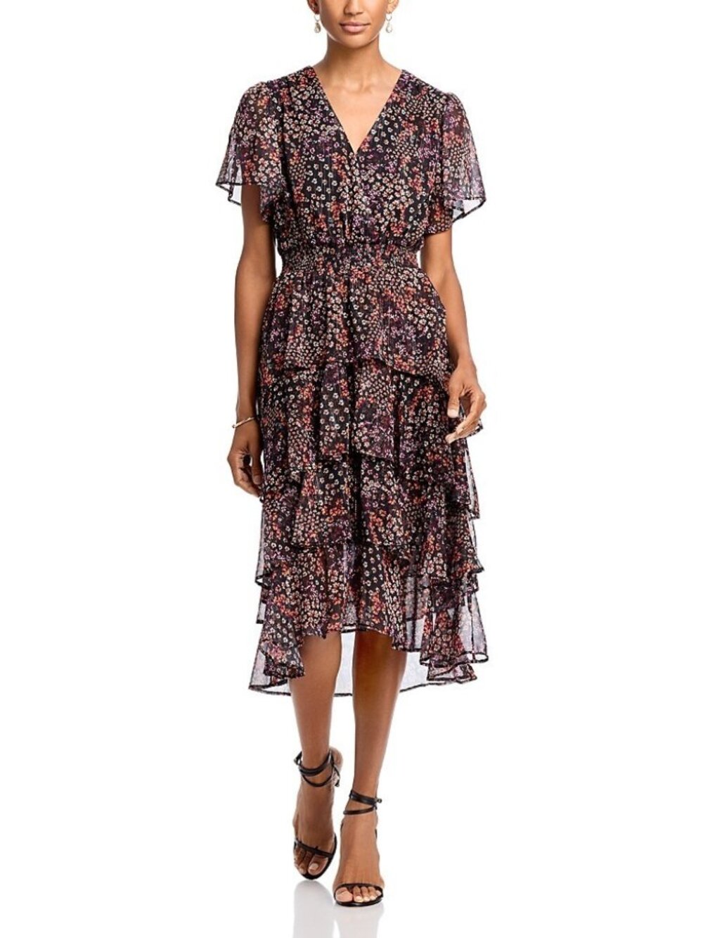 Koko + Mason Tiered MIDI Dress Brown Floral Size XS